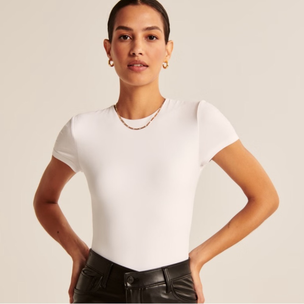 Abercrombie & Fitch Short-Sleeve Cotton-Blend Seamless Fabric Crew Bodysuit